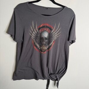 Harley Davidson Women's Vintage Jet City Gray Skull Winged Graphic T Shirt Biker